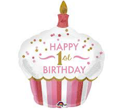Picture of 1ST BIRTHDAY GIRL CUPCAKE FOIL BALLOON 29 INCH